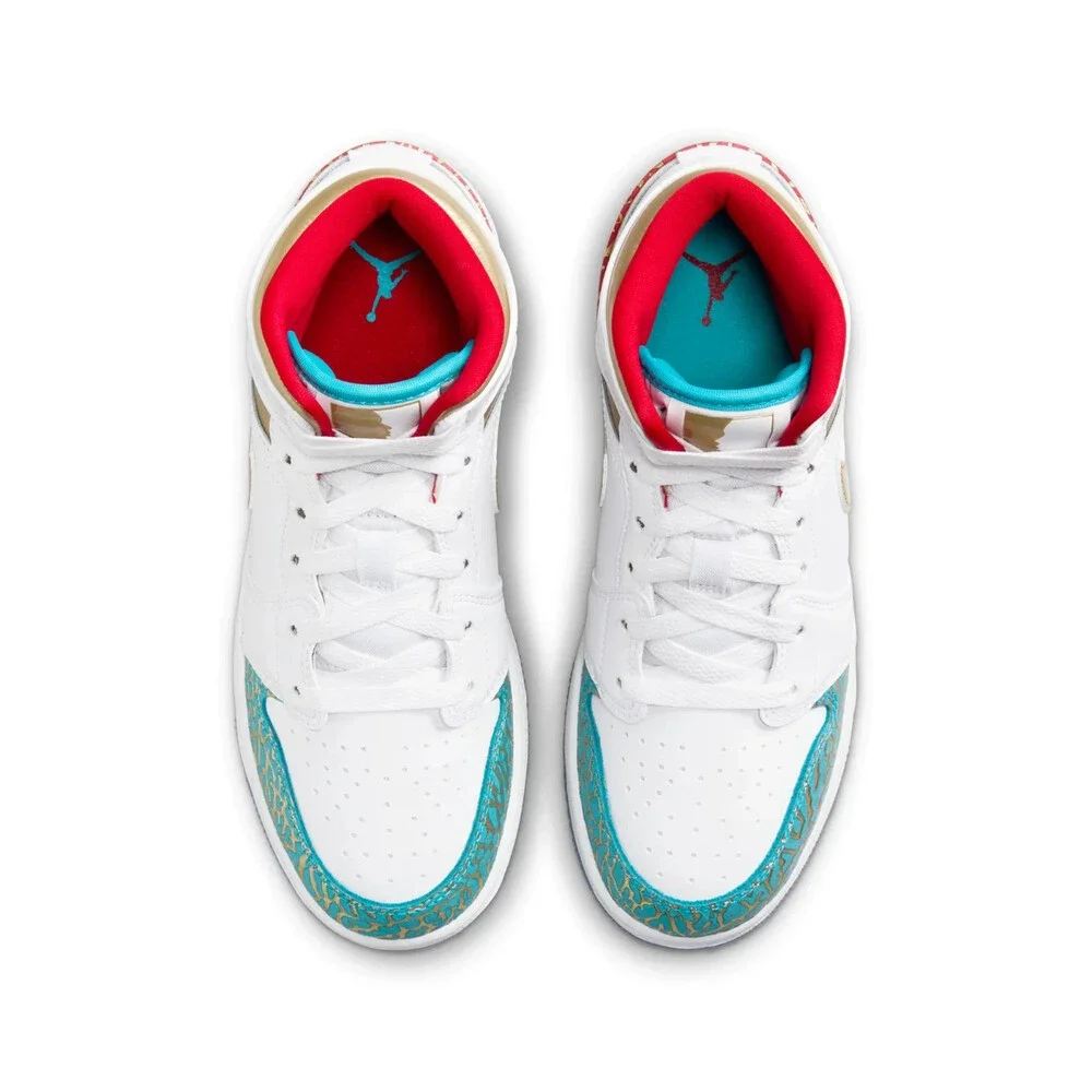 Nike Air Jordan 1 Mid NC to Chicago Sneaker Kids 6 White Lifestyle Shoes RHS9323